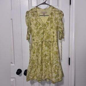 Women’s Yellow Floral collared Dress short sleeve formal event dance party green